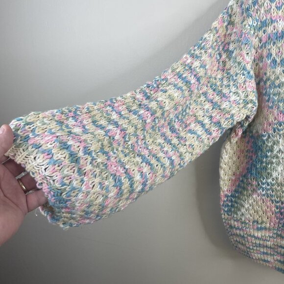 Vintage Womens Chunky Baggy Crochet Pullover Sweater Large Pastel Hipster Comfy - Picture 5 of 9